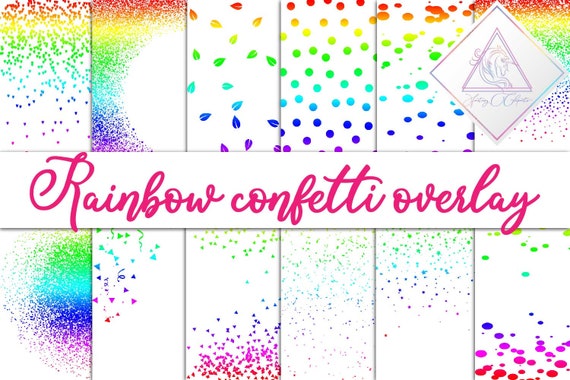 Rainbow confetti, confetti overlay, clipart overlays, lgbt pride wedding, party decor confetti, unicorn designs, birthday colorful, vivid cl Il_570xn