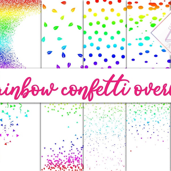 Rainbow confetti, confetti overlay, clipart overlays, lgbt pride wedding, party decor confetti, unicorn designs, birthday colorful, vivid cl
