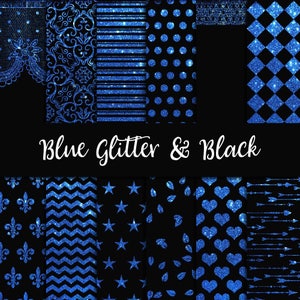 Blue glitter, digital paper, glitter backgrounds, floral lace pattern, glitter textures, blue and black, fantasy cliparts, scrapbooking pape image 1