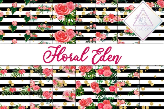 Floral Eden Digital Paper Rose Backgrounds Roses Peonies Peony