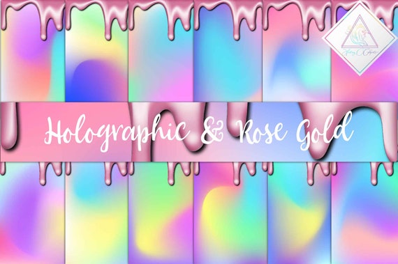 Holographic texture, rose gold drips, digital paper, magic backgrounds, holo drippings, iridescent unicorn, ombre mermaid, hologram abstract Il_570xn
