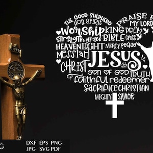 Jesús en forma de corazón Word Art / Religious SVG Cut File For Cricut / Christian Verse / Inspirational Quote / Typography Hearts / He Is Risen