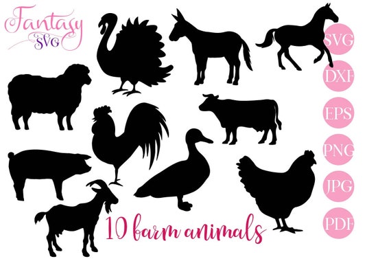 Download Farm Animals Svg Cricut Cut Files Animal Silhouette Pig Horse Sheep Turkey Donkey Goat Fantasy Svgs Eps Cutting Cameo Black Animal Ve By Fantasy Cliparts Catch My Party
