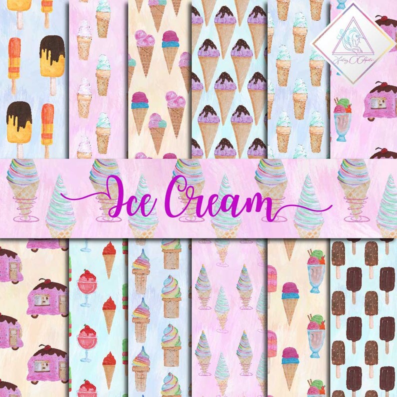 Watercolor Ice Cream Digital Paper Watercolour Paper Summer Etsy
