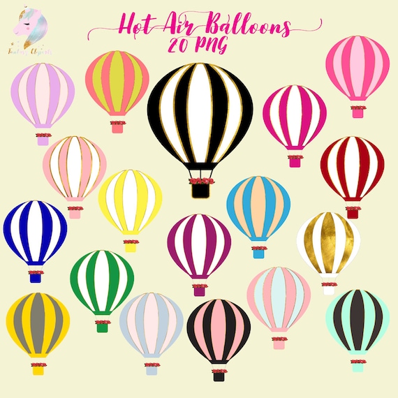 Hot air balloons clipart, with gold foil texture and pink rosesmade by fantasy cliparts in png format, spring summer clip art decoration Il_570xn