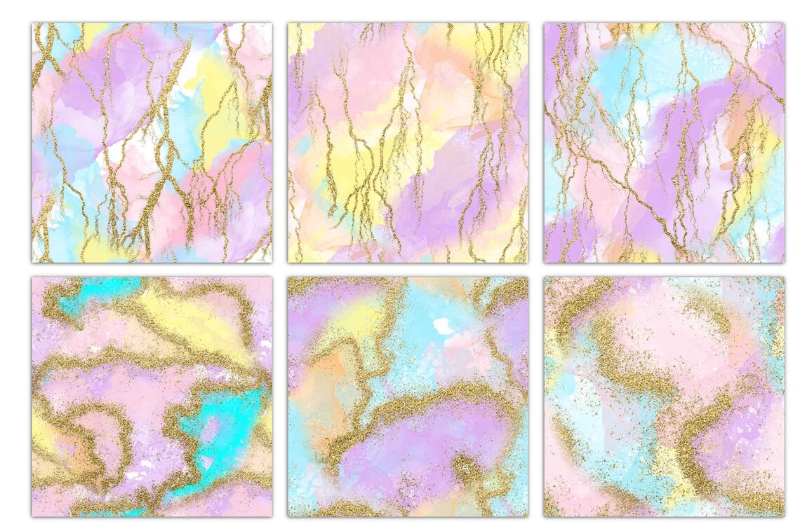 Unicorn alcohol ink digital paper seamless patterns pastel Etsy