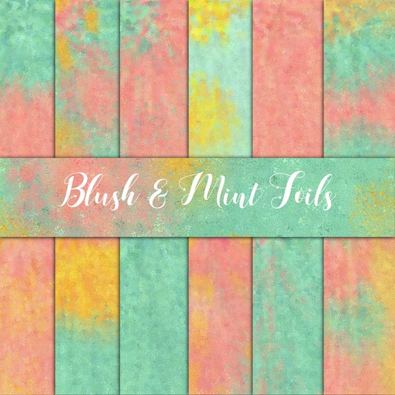 Mint Digital Paper Pink Watercolor Foil Blush Backgrounds Etsy