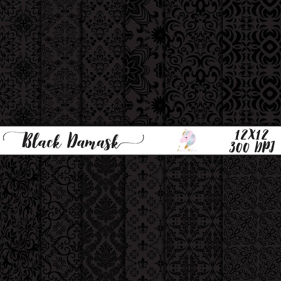 Damask digital paper, black damask, black on black, floral paper pack, flower pattern, scrapbooking paper, damask backgrounds, gothic victor Il_570xn