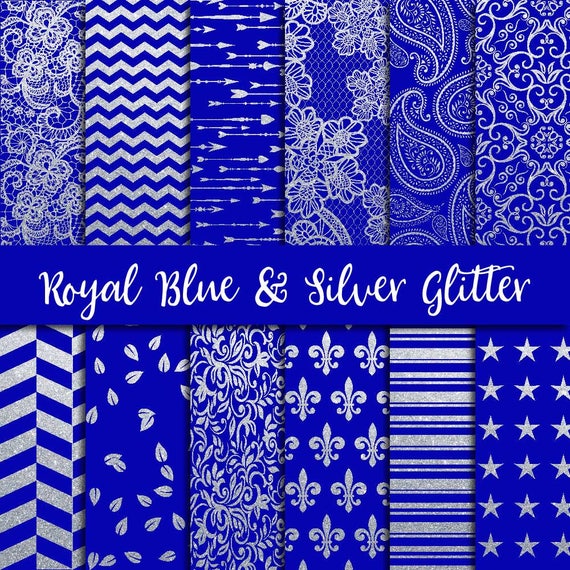 Royal blue, silver glitter pattern, blue digital paper, glitter texture, fantasy cliparts, luxury paper pack, scrapbooking paper, shiny back Il_570xn