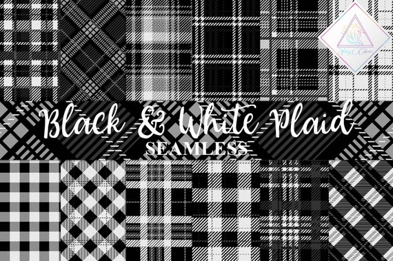 Black white plaid, seamless patterns, digital paper, tartan textures, twill backgrounds, buffalo gingham, log cabin lumberjack, flannel chec Il_570xn