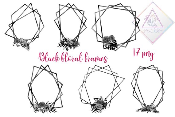 Black Polygonal Frame Clipart Rose Roses Peony Peonies Flowers Frames Clip Art Geometric Shapes Gothic Halloween Funeral Grief Cryst By Fantasy Cliparts Catch My Party