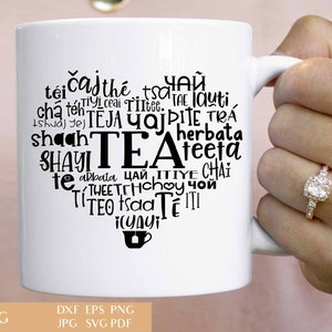 arte da palavra em forma de coração de chá | Arquivo de corte SVG para Cricut | Provérbios inspiradores | Xícara de chá inglesa | Dependência de cafeína | Design de sublimação