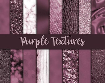 Purple textures, plum letaher, digital paper pack, lilac glitter bokeh, violet foil effect, shiny sequin, crumpled paper, wooden backgrounds
