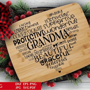 coração da vovó - arte em forma de palavra | Tipografia Coração | Dia das Mães | Arquivo de corte SVG de Natal para Cricut | Citação de Família DXF | Uso comercial