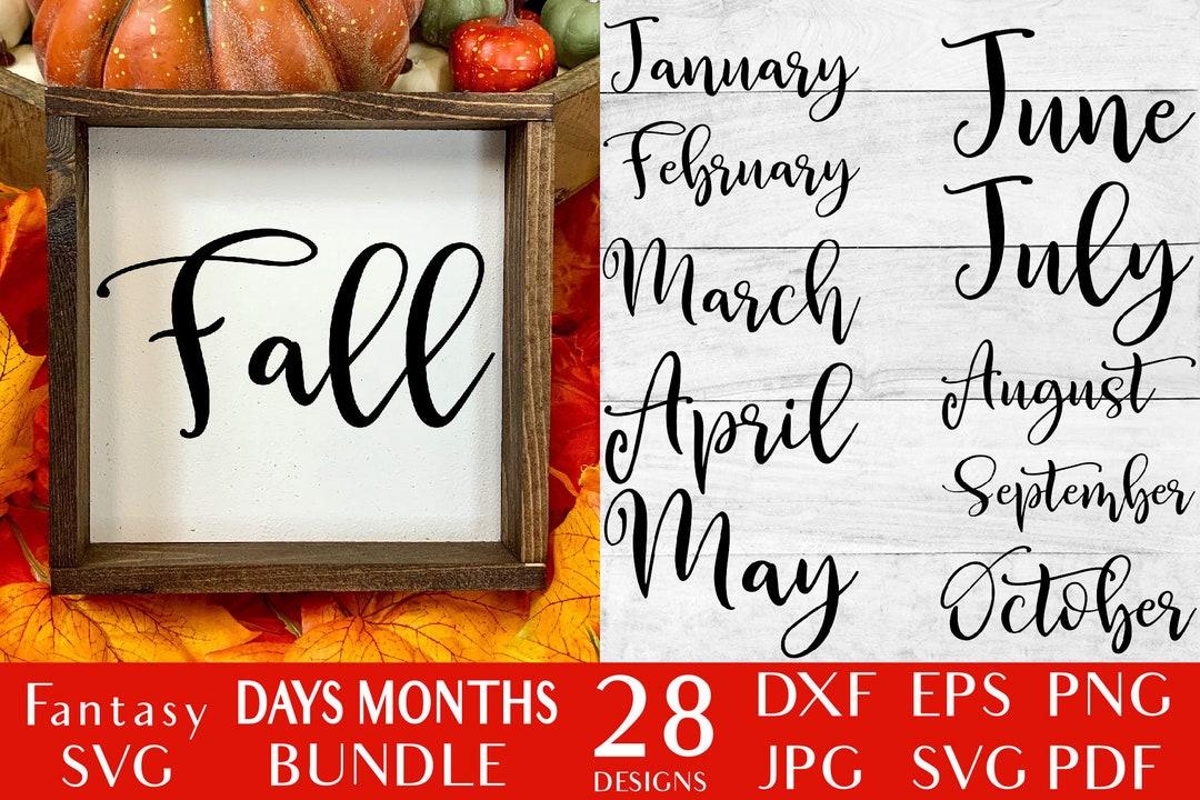 Days of the Week Bundle Months SVG Cut Files for Cricut Seasons Clipart ...
