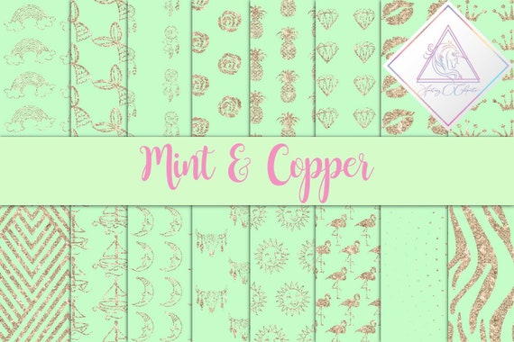 Copper and mint, green digital paper, texture backgrounds, sea foam bronze, turquoise glitter, pineapple flamingo, mermaid scales tail, sun Il_570xn