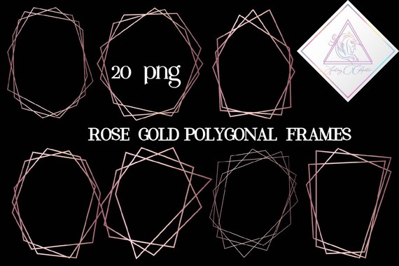 Polygonal frames, rose gold, geometric shapes, boho chic clipart, digital clip art, wedding party, crystal overlapping, empty labels, modern Il_570xn