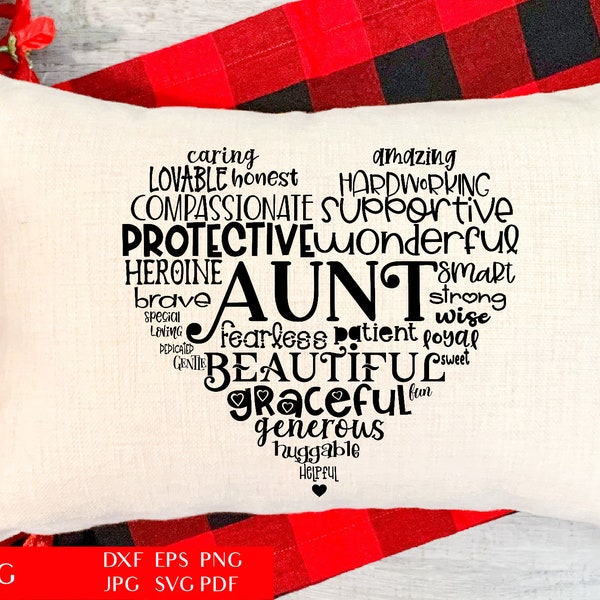 Aunt Heart - Shaped Word Art | Typography Heart | Christmas SVG Cut File For Cricut | Birthday Quote | Family Clipart PNG | Commercial Use