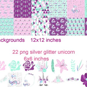 Unicorn huge bundle of clipart and digital paper, rainbow lace overlay png, unicorn textures and wood backgrounds, black and galaxy unicorns image 8