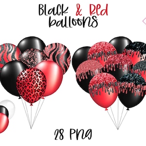 Schwarz rote Kombo, Ballon Clipart, Luftballons Bündchen, transparent png, Glitzer glitzern, Animal Print, Leopard Tiger, Single Combos, gothic hal