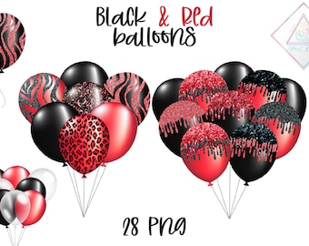 cute homework clipart black and white Black red combo, balloon clipart, balloons bunches, transparent png, glitter sparkle, animal print, leopard tiger, single combos, gothic hal