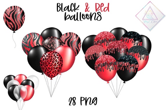 Black red combo, balloon clipart, balloons bunches, transparent png, glitter sparkle, animal print, leopard tiger, single combos, gothic hal Il_570xn