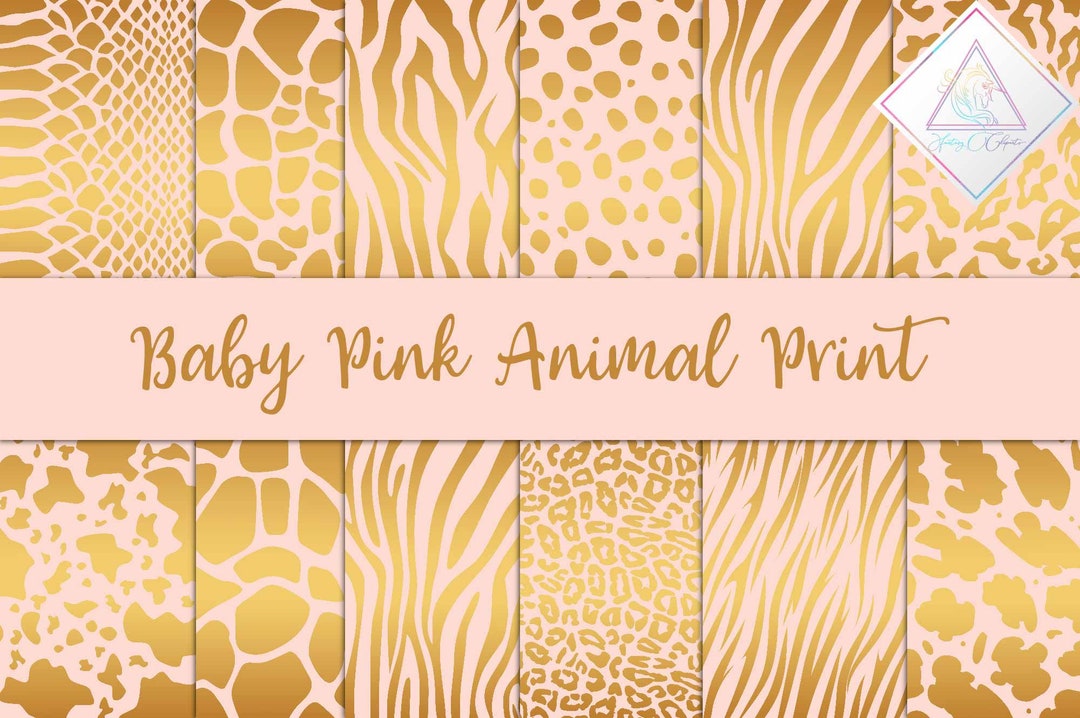 Baby Pink Gold, Animal Print, Digital Paper, Golden Gradient, Metallic