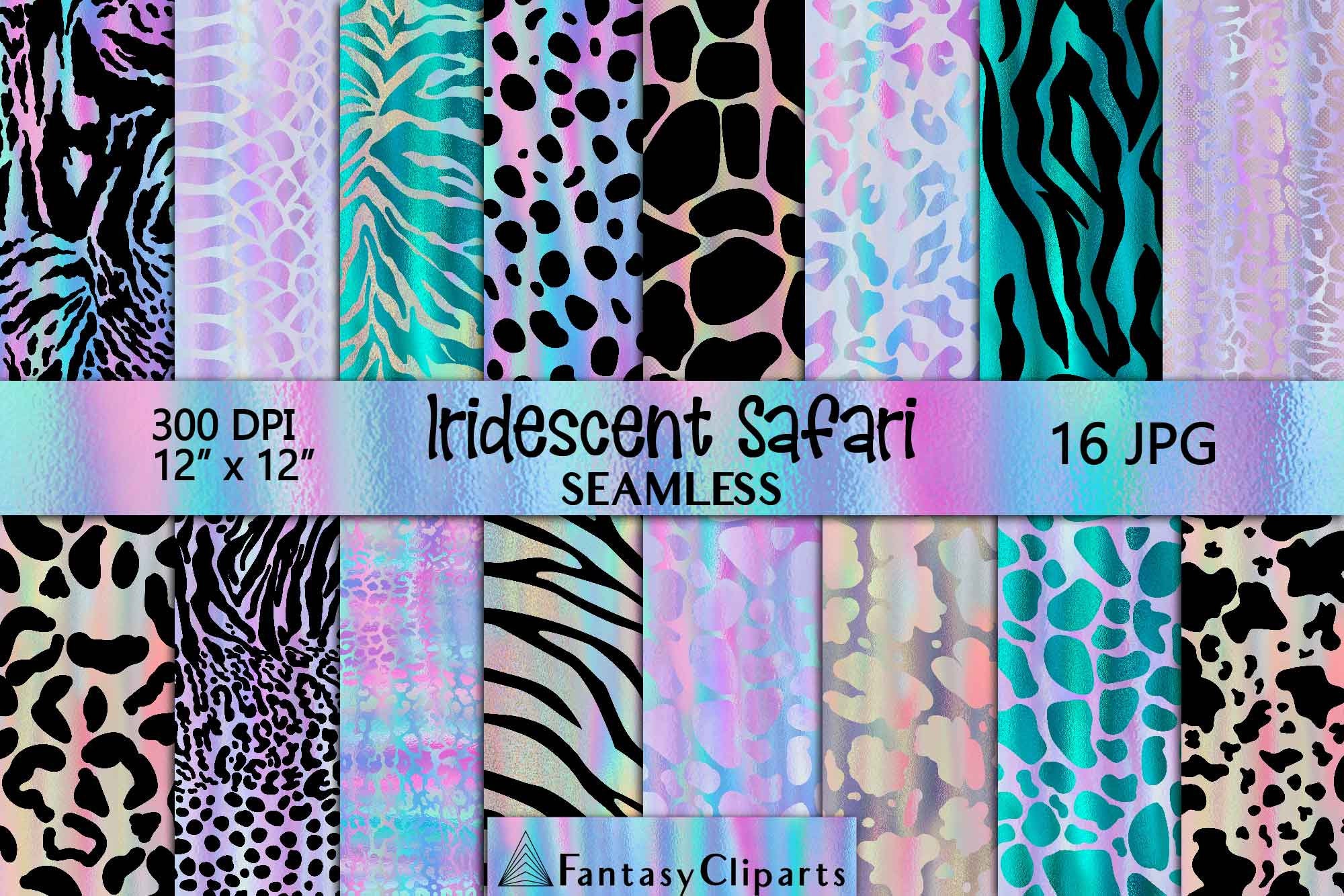 Iridescent Foils Safari Animal Print Digital Paper | Rainbow Cheetah ...