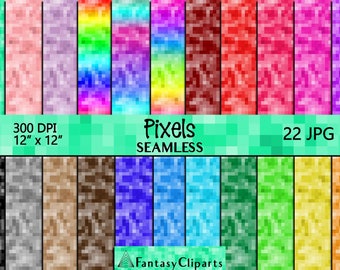 Papier numérique pixélisé | Pixels Motif transparent | Textures de pixels | Arrière-plans en mosaïque arc-en-ciel | POD Commercial Use 12 x 12 pouces Motifs