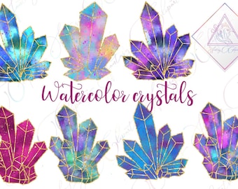 Watercolor crystals, gemstones clipart, gems clip art png, cosmic galaxy, watercolour diamond, boho minerals, jewels jewelry, irridescent st