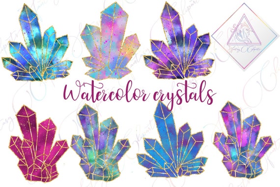 Watercolor crystals, gemstones clipart, gems clip art png, cosmic galaxy, watercolour diamond, boho minerals, jewels jewelry, irridescent st Il_570xn