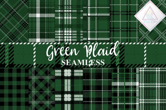 Green plaid, digital paper, seamless patterns, forest emerald, gingham lumberjack, log cabin buffalo, scottish tartan, black flannel checks, Il_570xn