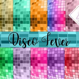 Fiebre de discoteca, papel digital, lentejuelas de año nuevo, bolas de discoteca, espejo de baile, salón de baile, papel de álbum de recortes, scrapbooking brillante, discotecas unicornio,