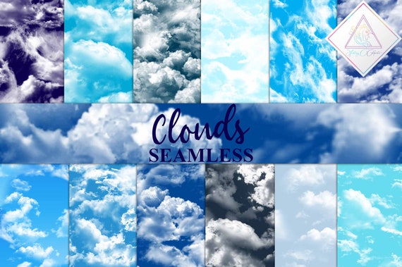 Seamless clouds, digital paper, sunny sky, repeating pattern, sunrise sunset, blue summer skies, cloud background, cloudy textures, realisti Il_570xn