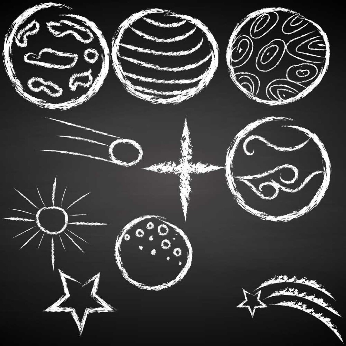 Outer Space Doodle Clipart Made With Chalk White Chalkboard Etsy