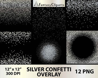 Silver Confetti Overlay | Confetti Borders Clipart | Metallic Confetti Overlays Clip Art | PNG With Transparent Background | Commercial Use