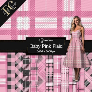 Papier numérique écossais rose layette | Motifs tartan rose clair | arrière-plans à carreaux vichy | Motifs pastel transparents | Loisirs créatifs pour baby shower