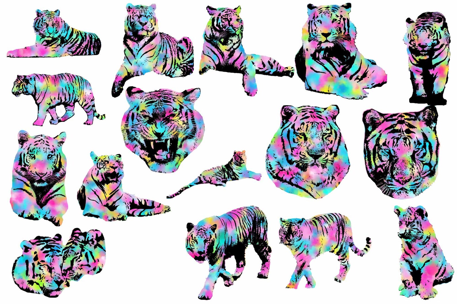 Colorful Tigers Unicorn Tiger Watercolor Animal Vivid Etsy