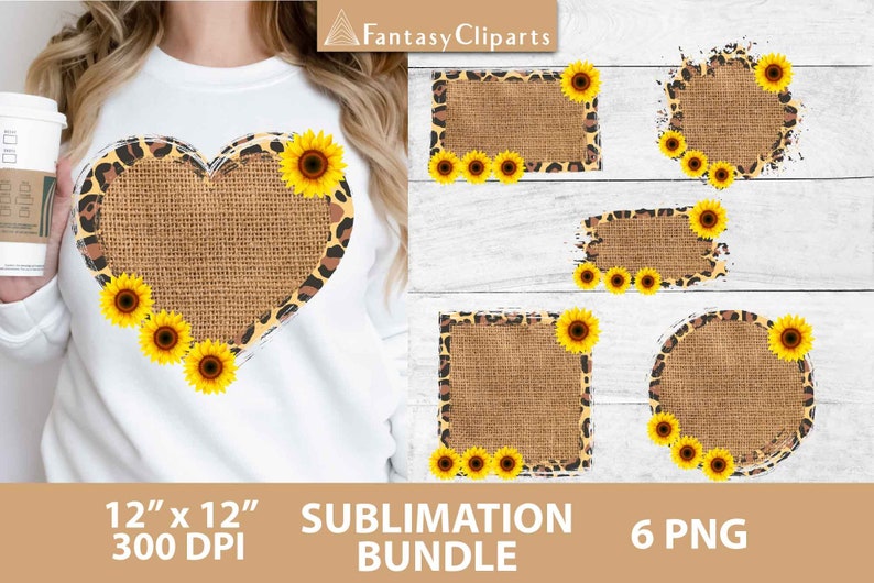 Burlap Sunflowers Sublimation Backgrounds Bundle Leopard Print Backsplashes PNG Animal Print Farmhouse Splashes Country Patches image 1