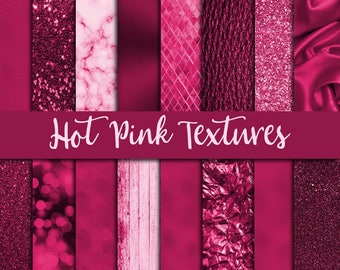 Hot pink textures, fuchsia backgrounds, fuschia glitter, digital paper pack, pink shiny sequin, fantasy cliparts, hot pink foil, brushed met