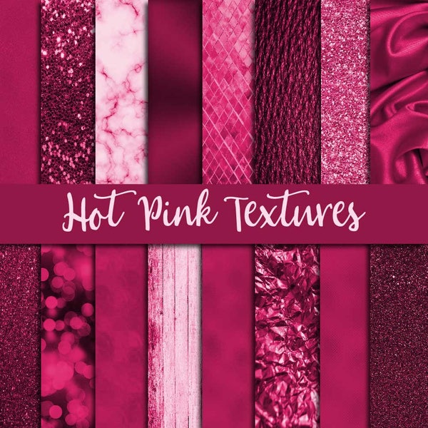 Hot pink textures, fuchsia backgrounds, fuschia glitter, digital paper pack, pink shiny sequin, fantasy cliparts, hot pink foil, brushed met