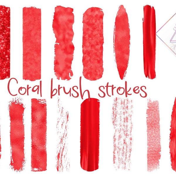 Coral brush strokes, paint clipart, glitter confetti, blog elements, branding watercolor, sparkly smudge, web logo design, salmon blush, dus