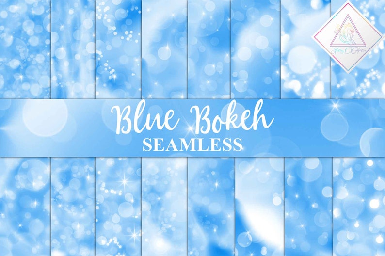 Blue bokeh lights, digital paper, seamless patterns, blurry textures, fairy lens effect, shimmer backgrounds, photography backdrop, abstract image 1