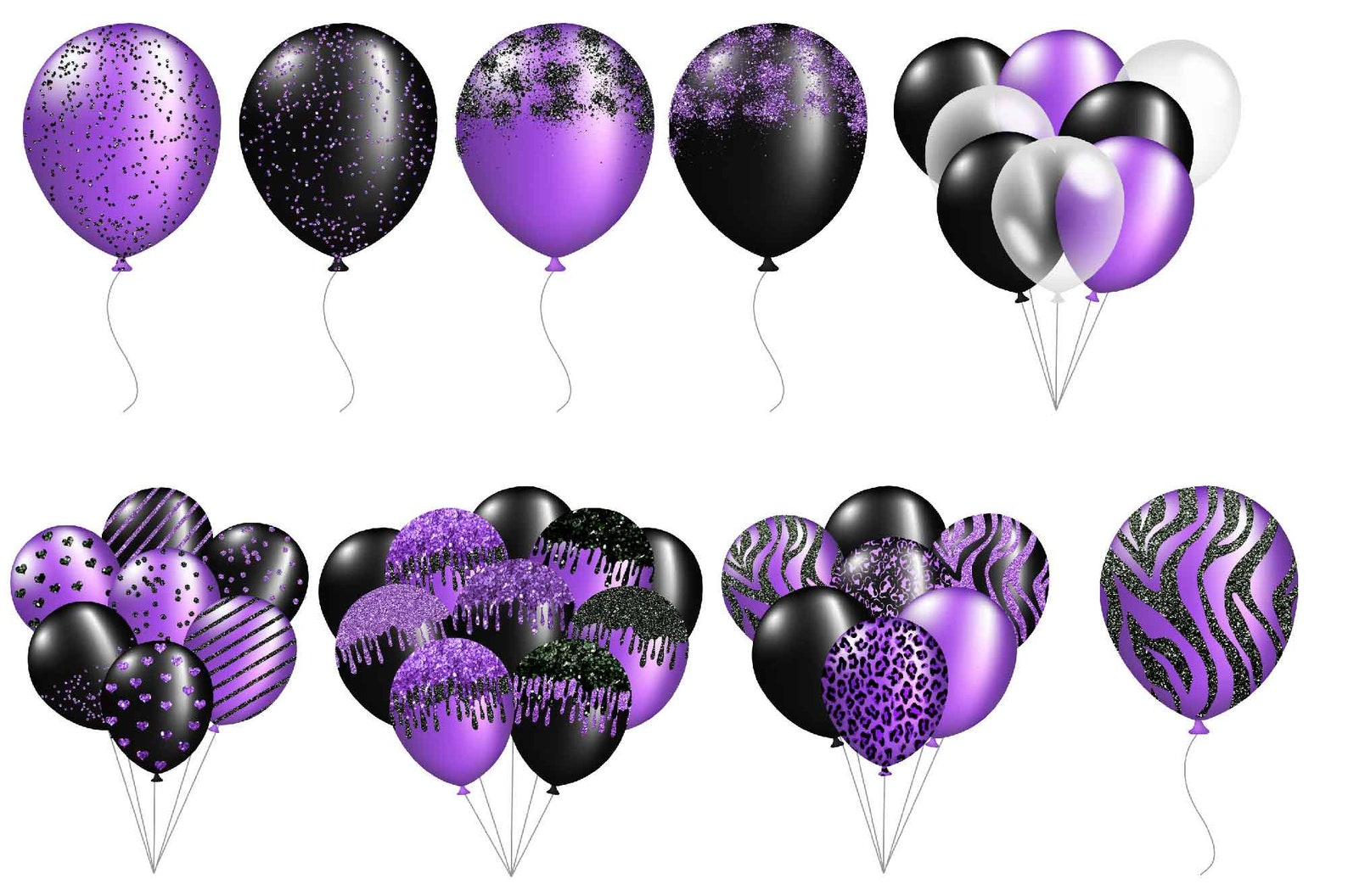 Black Purple Combo, Balloon Clipart, Balloons Bunches, Transparent Png, Glitter Sparkle, Animal ...