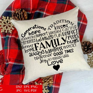 Art de mot en forme de coeur de famille | Aime le fichier de coupe SVG | Citation inspirante | Typographie Coeur | La famille est tout | Signes de ferme DXF EPS