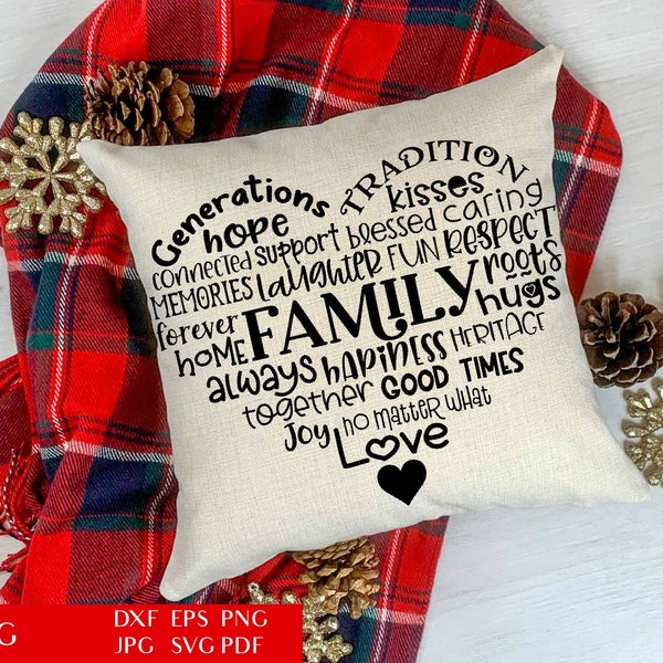 Family Heart - Shaped Word Art | Love SVG Cut File | Inspirational Quote | Typography Heart | Family Is Everything | Farmhouse Signs DXF EPS