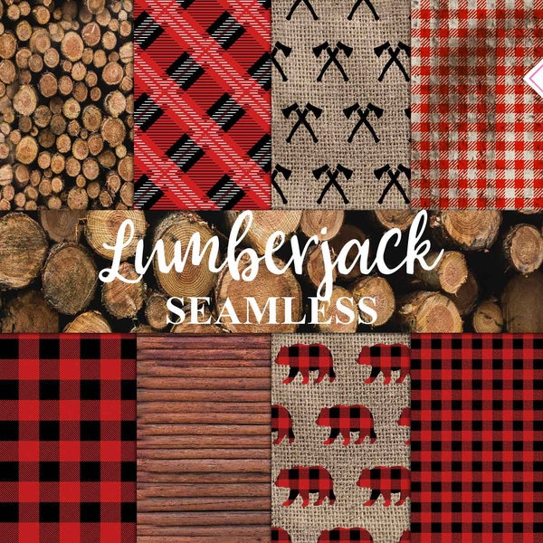 Lumberjack wood, digital paper, buffalo checks, bear deer moose, rustic distressed, red plaid burlap, chopped tree, wood logs timber, countr