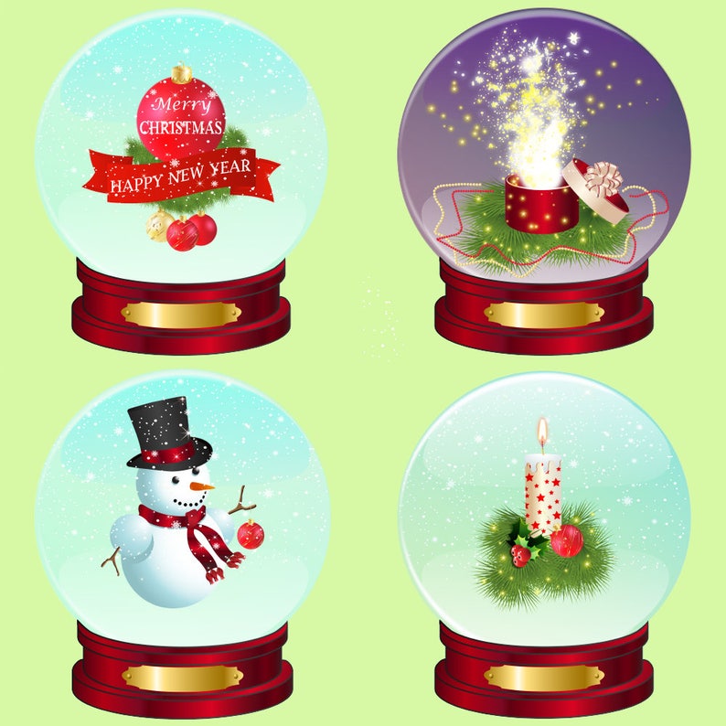 Snow Globes Clipart Snowglobes Clip Art Christmas Decor Etsy