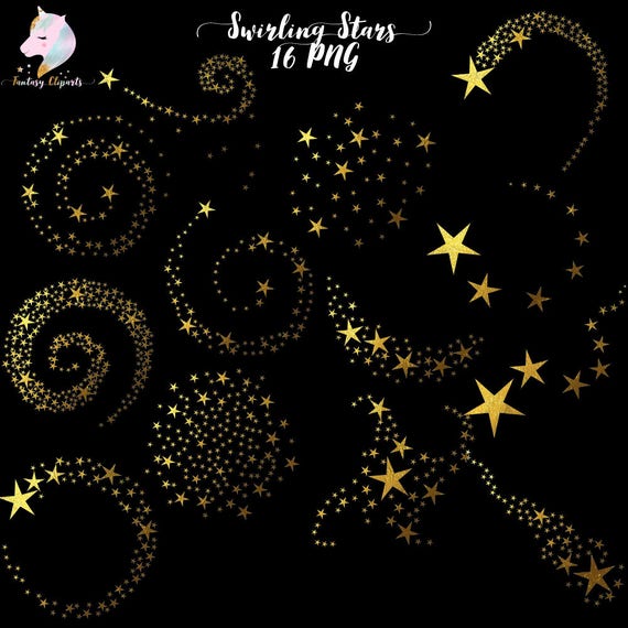 Gold foil stars, star clipart, star swirls, star swirl clip art, swirling stars, christmas decor, falling stars, starry night, valentines da Il_570xn
