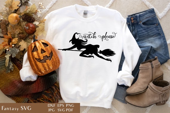 Witch Please | SVG Cut File | Halloween Quote | Flying Broom DXF | Funny Clipart | Sassy Sayings | Hot Girl Vector | Commercial Use | EPS Il_570xn